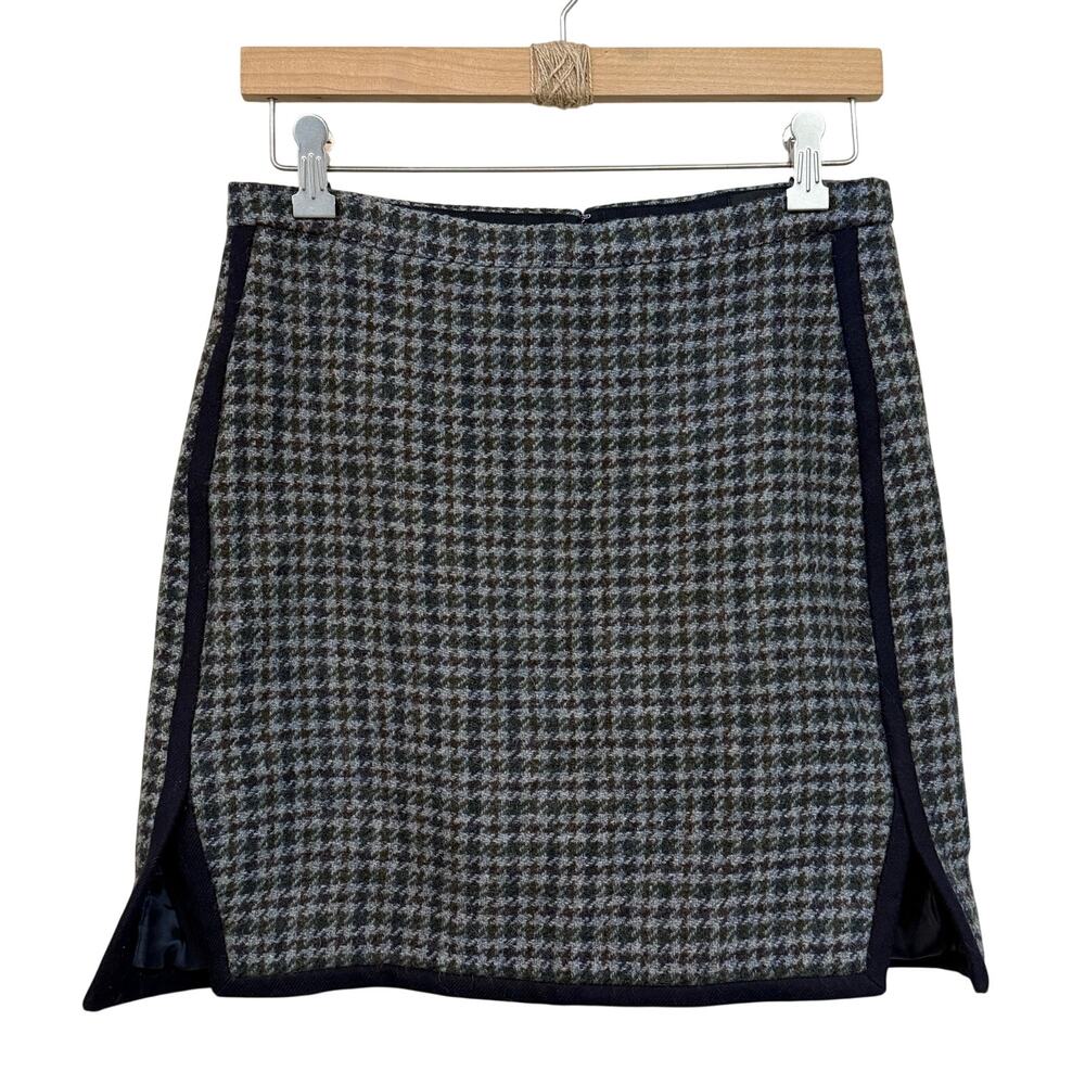 J. CREW Houndstooth Mini Skirt Size 6 NWT Grey Blue Wool Pencil Skirt